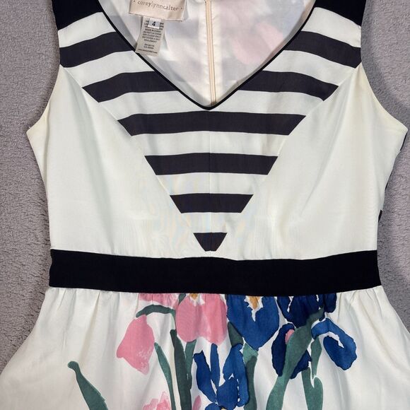 Anthro Corey Lynn Calter Women’s Size 4 Tank‎ Top Peplum Blouse Floral Striped - Picture 4 of 11